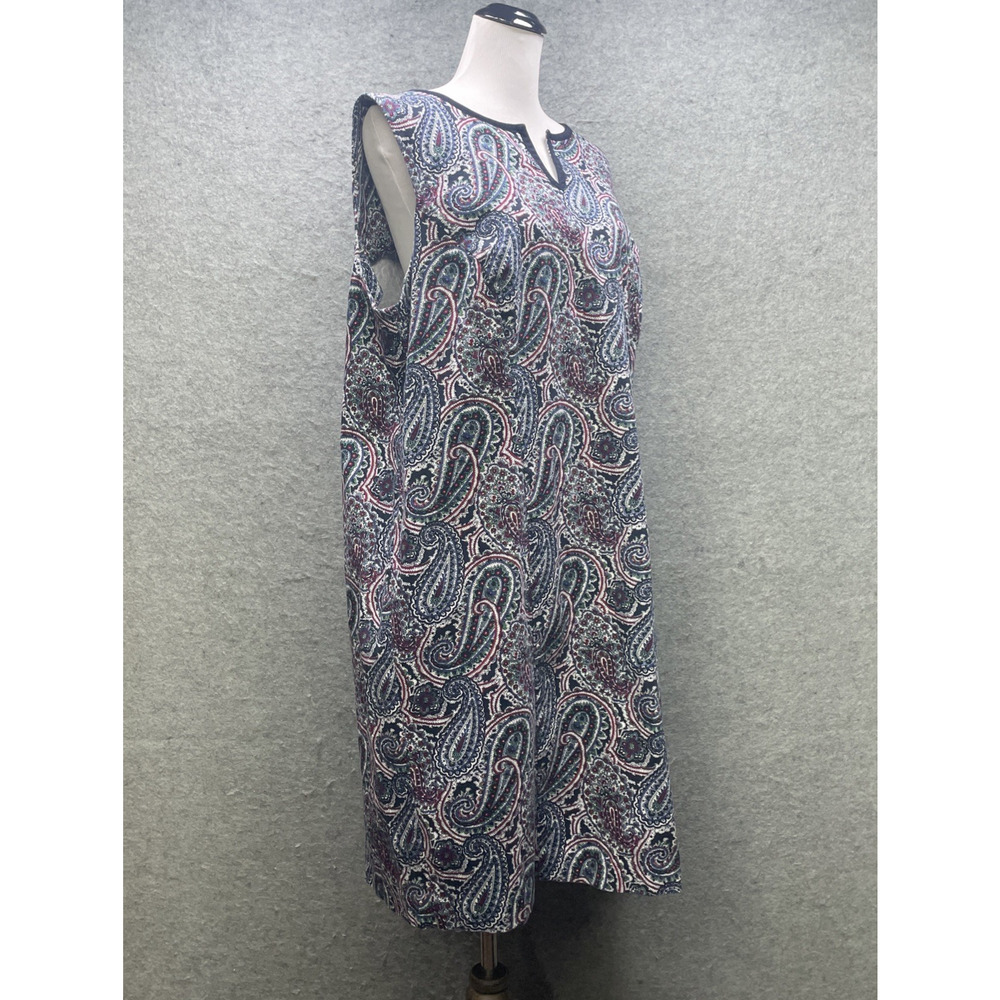 Talbots Womens 22W Plus Navy Red Paisley Cotton Stretch Sheath Dress Sleeveless - Picture 3 of 8